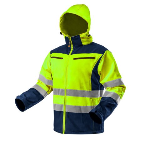 High vision working jacket softshell with hood yellow